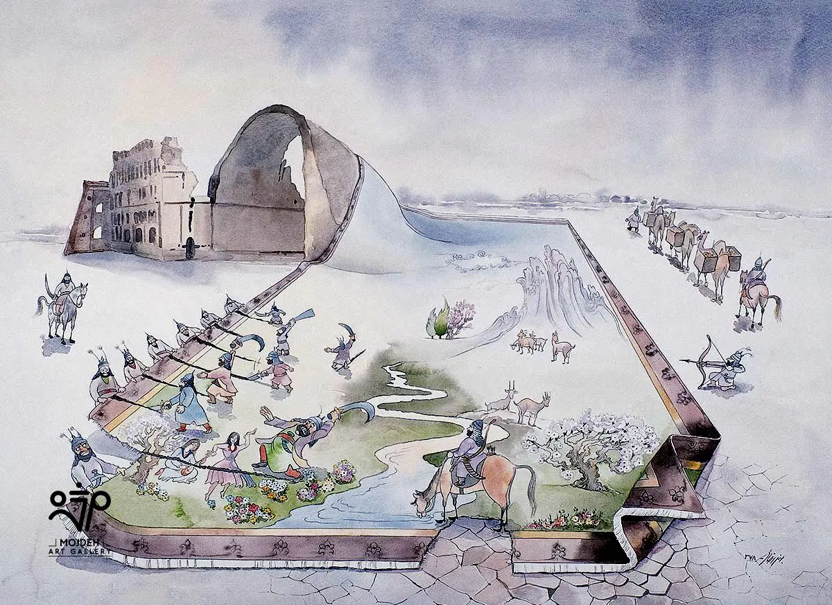 Bahman Rezaei - 50 × 70 cm - Mixed media on cardboard - 1999