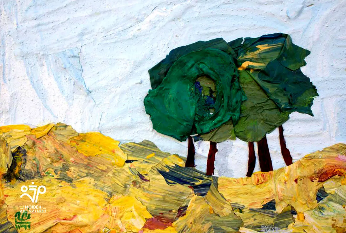 Elham Azimi – 20 × 30 cm – Collage of dried paint on cardboard – 2020
