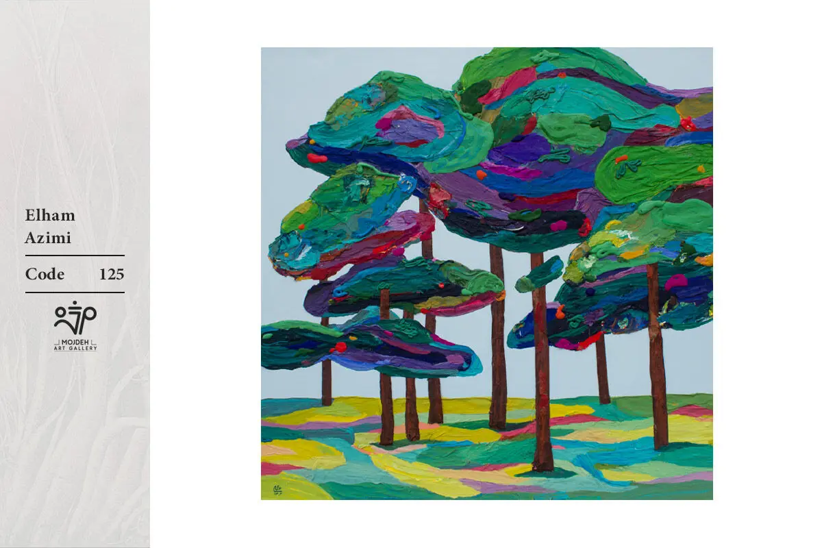 Elham Azimi - 100x100 cm - Collage of dried paint on cardboard - 2024
