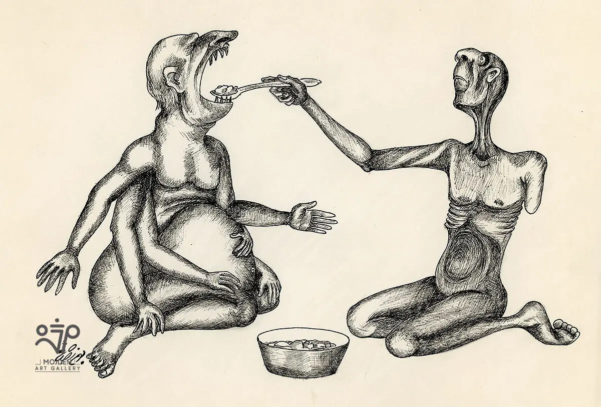 Bahman Rezaei - 15.5 × 23 cm - Ink on paper 
