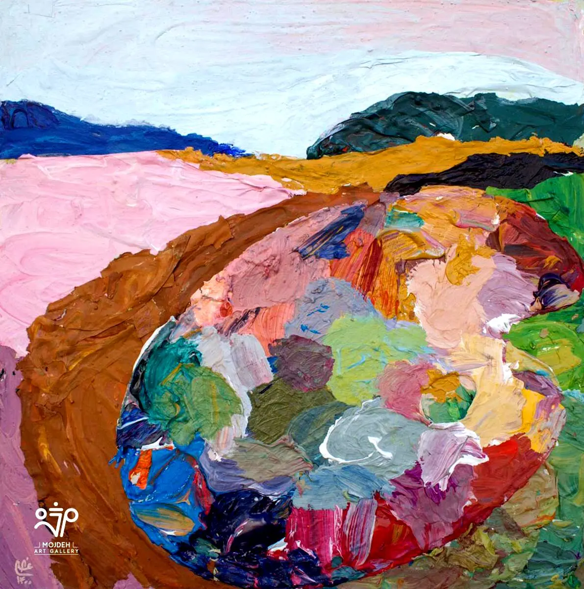 Elham Azimi – 50 × 50 cm – Collage of dried paint on cardboard – 2020