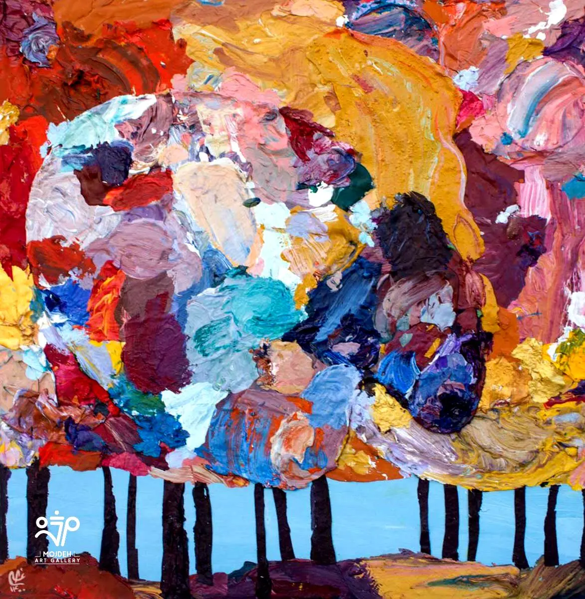 Elham Azimi – 50 × 50 cm – Collage of dried paint on cardboard – 2020