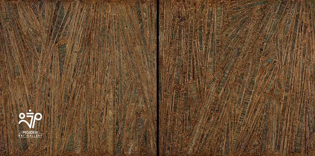 Manouchehr Niazi - Diptych / each 150×150 / Overall 150×300 - Mixed media on canvas - 2004 - Private Collection
