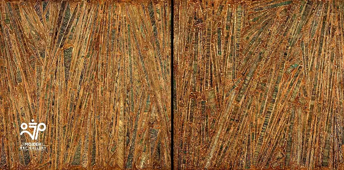Manouchehr Niazi - Diptych / each 150×150 / Overall 150×300 - Mixed media on canvas - 2004 - Private Collection