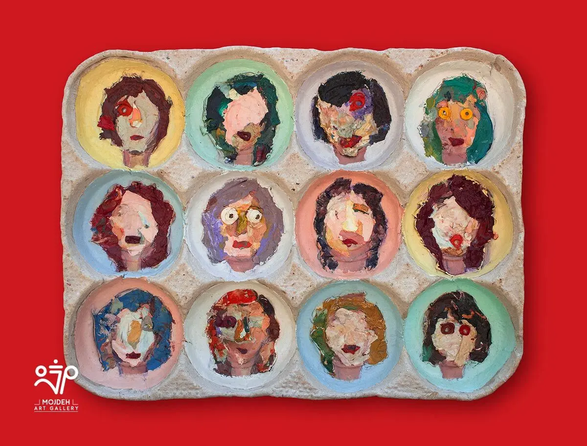 Elham Azimi - 37 × 46 cm - Collage of dried paint on cardboard - 2019